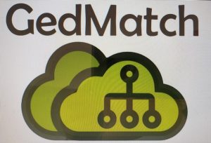 corporate logo for GedMatch, including green clouds with black outline