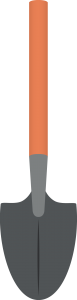 cartoon image of pointed shovel with an orange handle