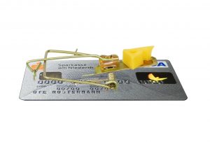 mouse trap modified with a credit card as the base instead of a block of wood