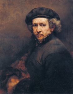 painting of self portrait of Rembrandt wearing a beret